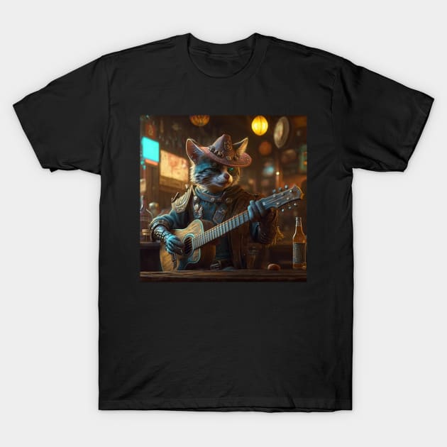 Cyberpunk Cat Singing T-Shirt by Artevak